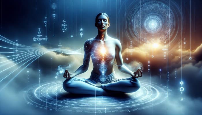 A serene person practicing alternate nostril breathing in a tranquil setting, embodying balance and mental clarity.