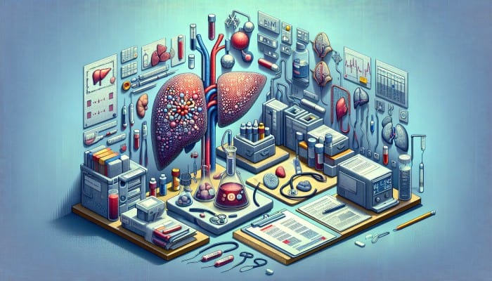 Liver Blood Test in Bracknell: Illustration of liver blood test process, showing enzyme and protein levels, with signs of liver diseases in a Bracknell clinic.