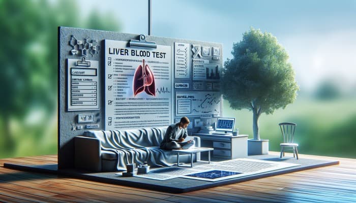 A person in Braintree reviewing liver blood test guidelines at home with medical resources.