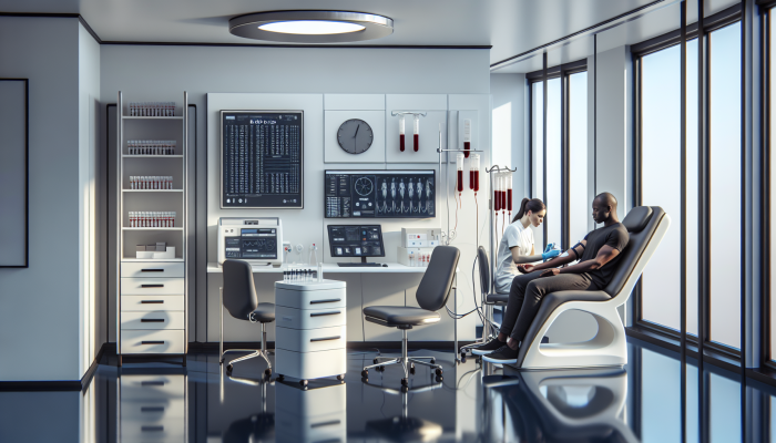 Private Blood Tests Chester: A modern clinic in Chester with a private blood testing room, featuring advanced equipment and a calm atmosphere.