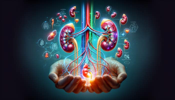 Kidney Blood Test in Whitehaven: Anatomical illustration of kidneys filtering waste, regulating electrolytes and blood pressure, vital for health.