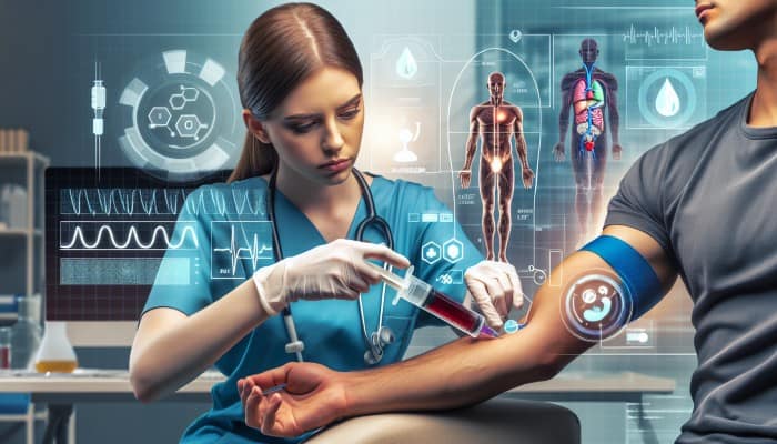 Kidney Blood Test in Dukinfield: A healthcare professional drawing blood from a patient's arm in Dukinfield, analyzing kidney health through creatinine and urea levels.