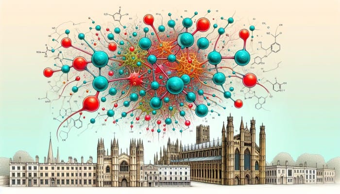 Vitamin B12 Blood Test in Ely: Illustration of Vitamin B12 molecules with nerve cells and red blood cells, Ely cathedral background.