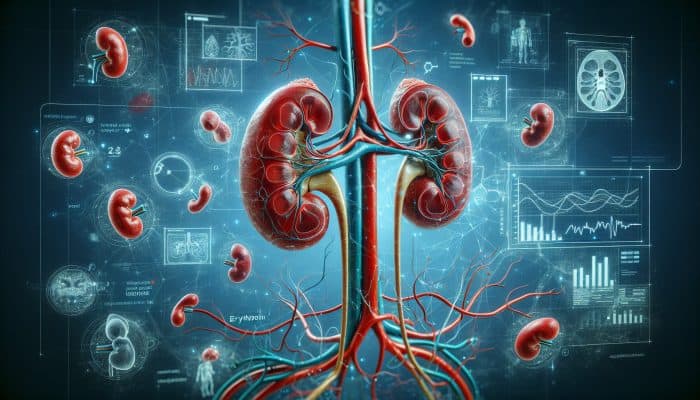 Kidney Blood Test in Newmarket: Detailed illustration of human kidneys filtering waste, regulating blood pressure, and stimulating red blood cell production.