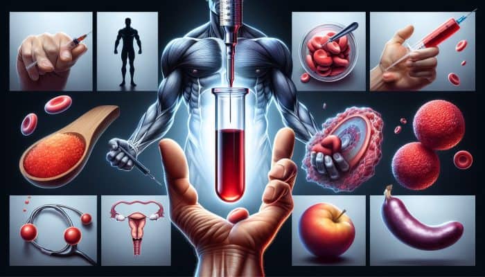 Testosterone Blood Test in Lichfield: A medical illustration of a testosterone blood test showing key measurements and related conditions.